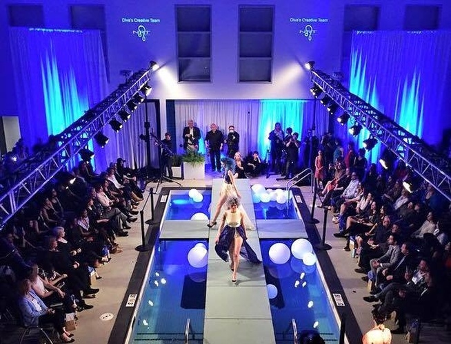 Photo of lighting over pool fashion show