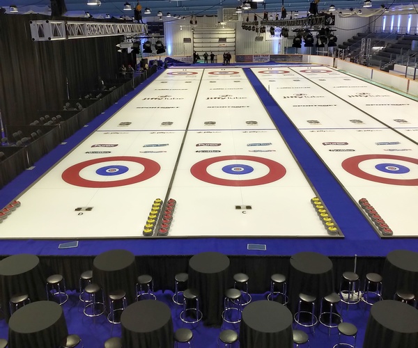 Photo of Setting up Pipe and Drape for Scotties Curling